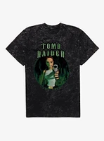 Tomb Raider Lara Croft Green Flames Mineral Wash T-Shirt