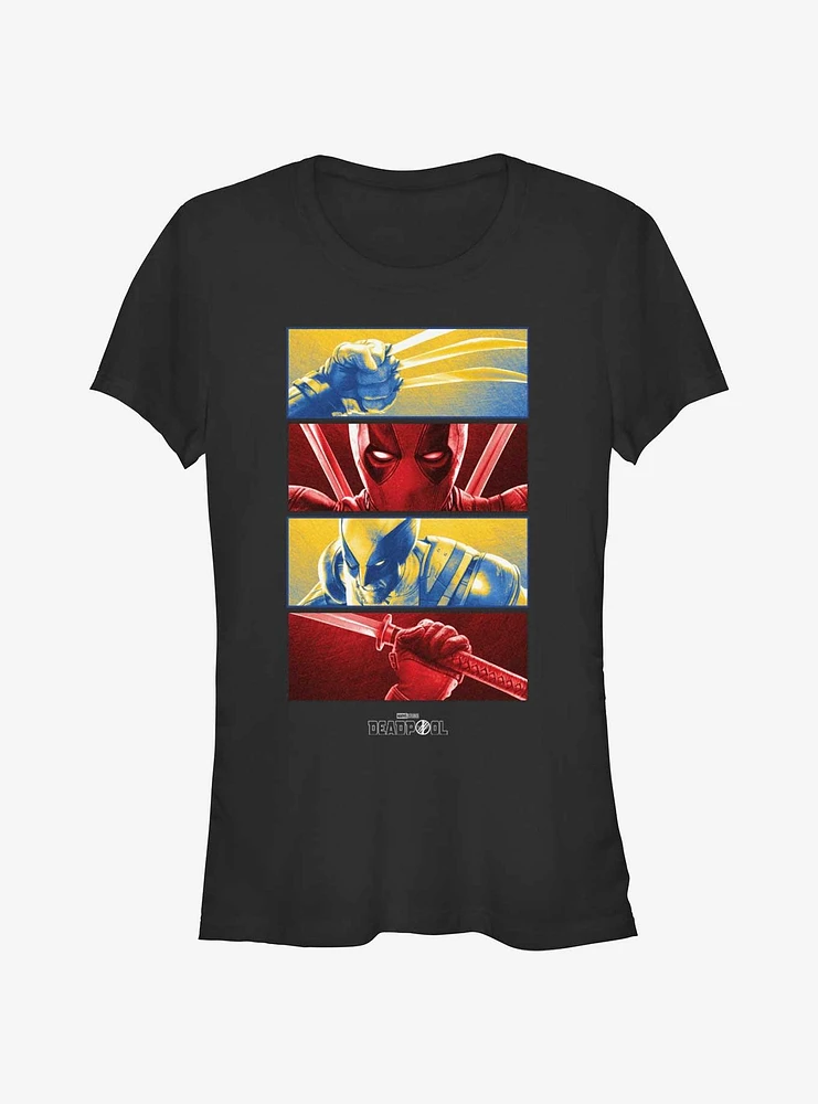 Marvel Deadpool & Wolverine Battle Sequence Panels Girls T-Shirt