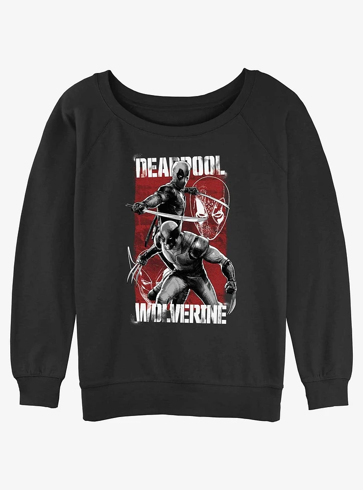 Marvel Deadpool & Wolverine Hero Portrait Girls Slouchy Sweatshirt