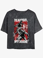 Marvel Deadpool & Wolverine Hero Portrait Girls Mineral Wash Crop T-Shirt