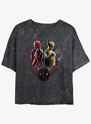 Marvel Deadpool & Wolverine X Force Pair Girls Mineral Wash Crop T-Shirt