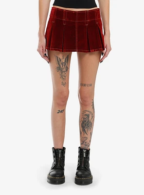 Red Velvet Pleated Micro Skort