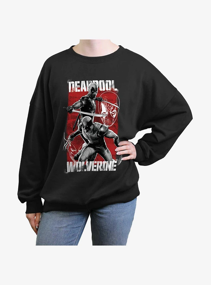 Marvel Deadpool & Wolverine Hero Portrait Girls Oversized Sweatshirt