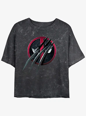 Marvel Deadpool & Wolverine Clawed Pool Girls Mineral Wash Crop T-Shirt