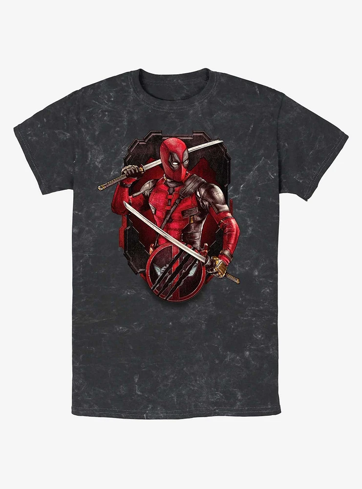 Marvel Deadpool & Wolverine Pose Badge Mineral Wash T-Shirt