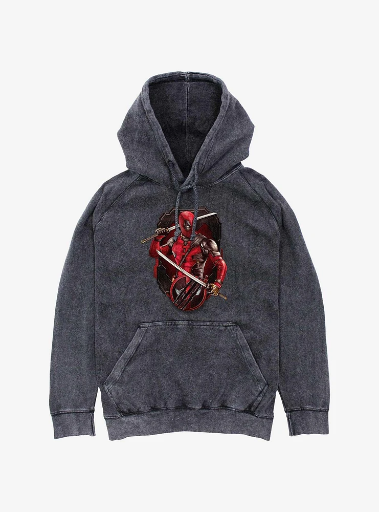 Marvel Deadpool & Wolverine Pose Badge Mineral Wash Hoodie