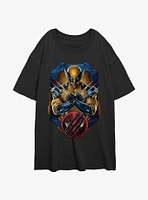 Marvel Deadpool & Wolverine Pose Badge Girls Oversized T-Shirt