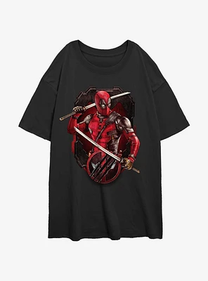 Marvel Deadpool & Wolverine Pose Badge Girls Oversized T-Shirt