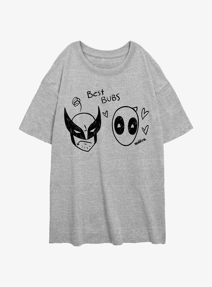 Marvel Deadpool & Wolverine Best Bubs Scribbles Girls Oversized T-Shirt