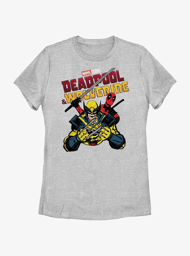 Marvel Deadpool & Wolverine Cross Slash Fight Womens T-Shirt