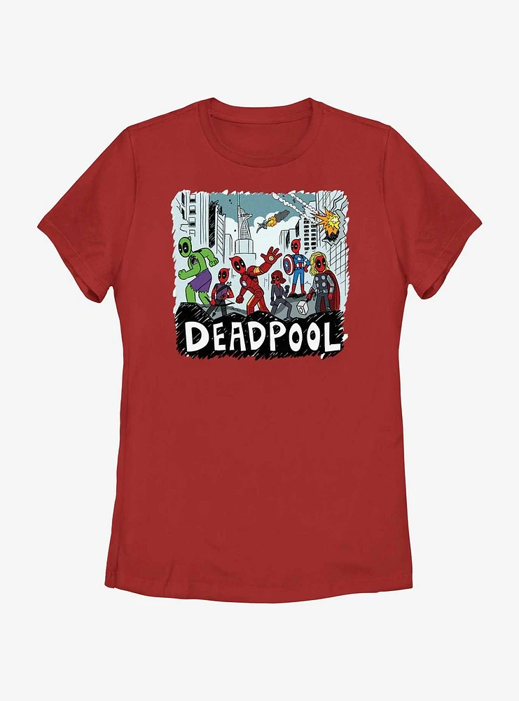 Marvel Deadpool & Wolverine Team Avengers Womens T-Shirt