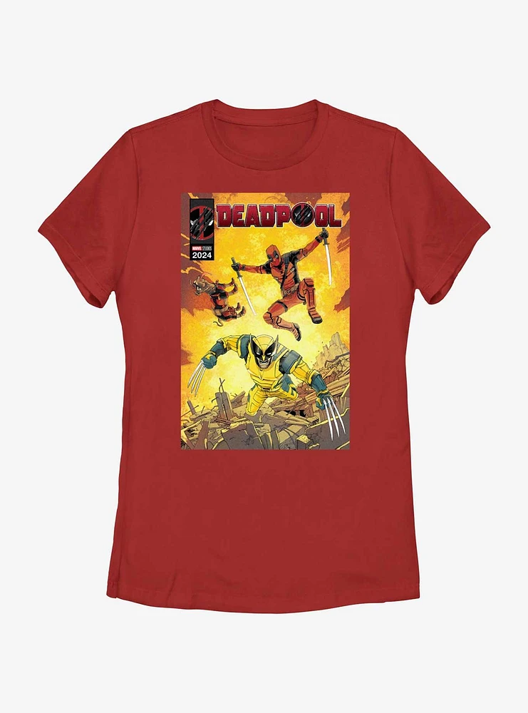 Marvel Deadpool & Wolverine Fighting Poster Womens T-Shirt