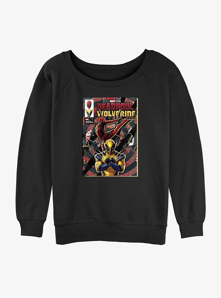 Marvel Deadpool & Wolverine Comic Cover Explosion Womens Slouchy Sweatshirt