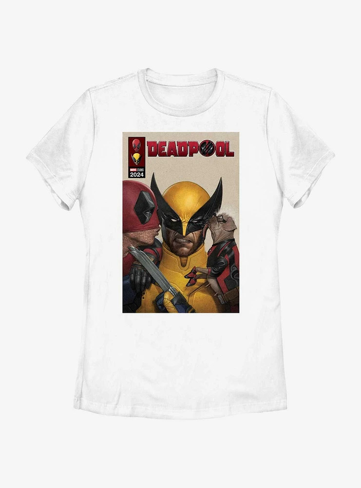 Marvel Deadpool & Wolverine Kissing Poster Womens T-Shirt