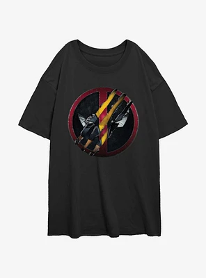 Marvel Deadpool & Wolverine Clawing Through Womens Oversized T-Shirt