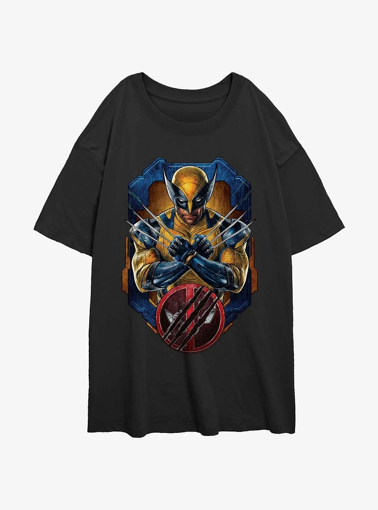 Marvel Deadpool & Wolverine Pose Badge Womens Oversized T-Shirt