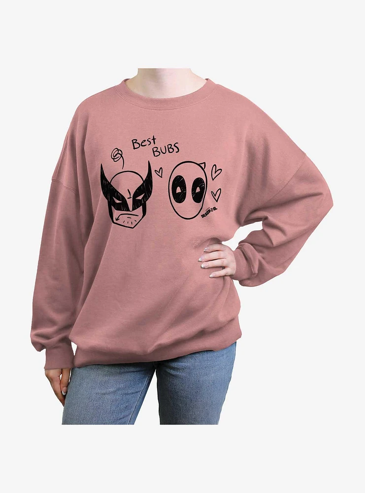 Marvel Deadpool & Wolverine Best Bubs Scribbles Womens Oversized Sweatshirt