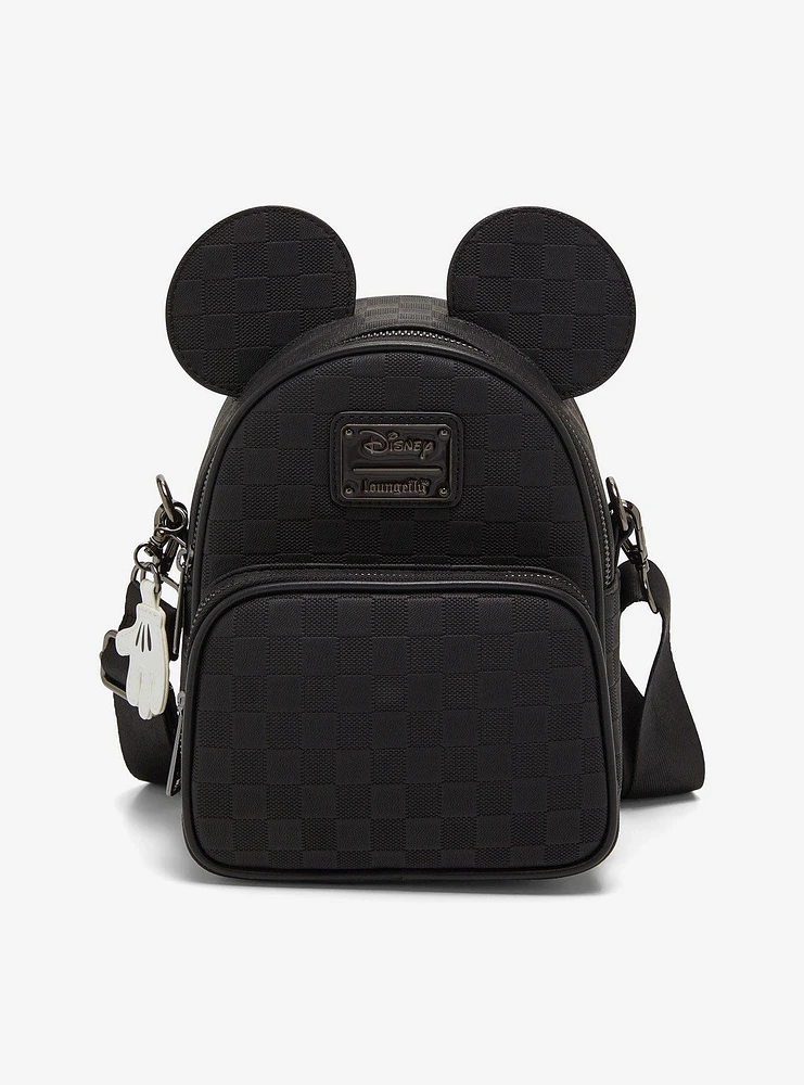 Loungefly Disney Mickey Mouse Black Checkered Figural Convertible Crossbody Bag