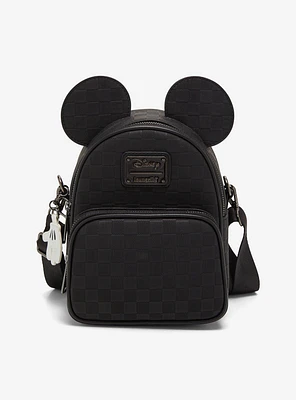 Loungefly Disney Mickey Mouse Black Checkered Figural Convertible Crossbody Bag