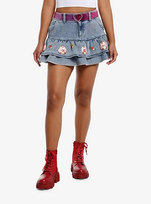 Strawberry Shortcake Pleated Denim Skirt With Belt