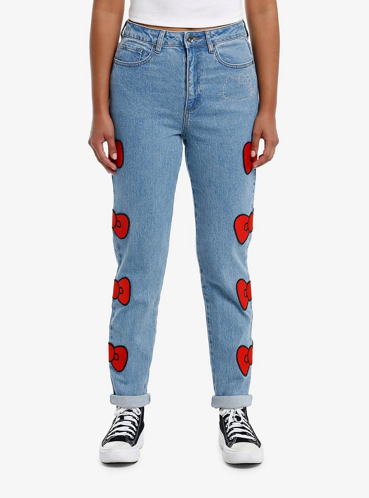 Hello Kitty Red Bow & Rhinestone Mom Jeans