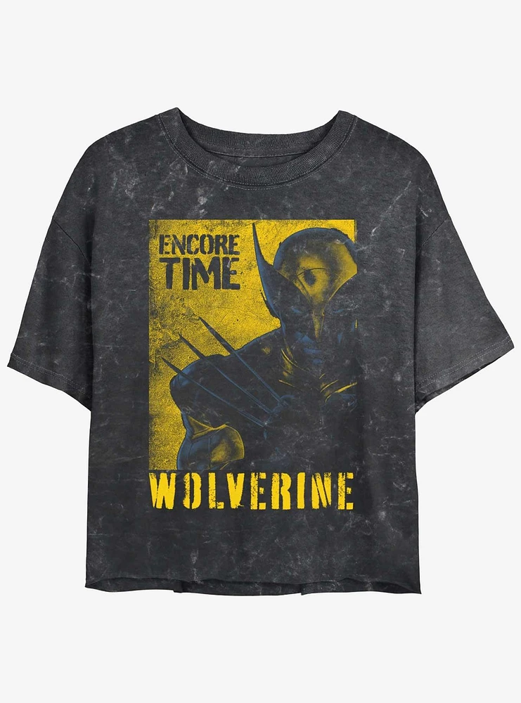 Marvel Deadpool & Wolverine Poster Encore Time Womens Mineral Wash Crop T-Shirt