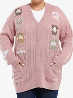 Hello Kitty And Friends Latte Bear Cable Knit Girls Cardigan Plus