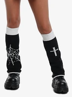 Black & White Spiderweb Cross Reversible Leg Warmers