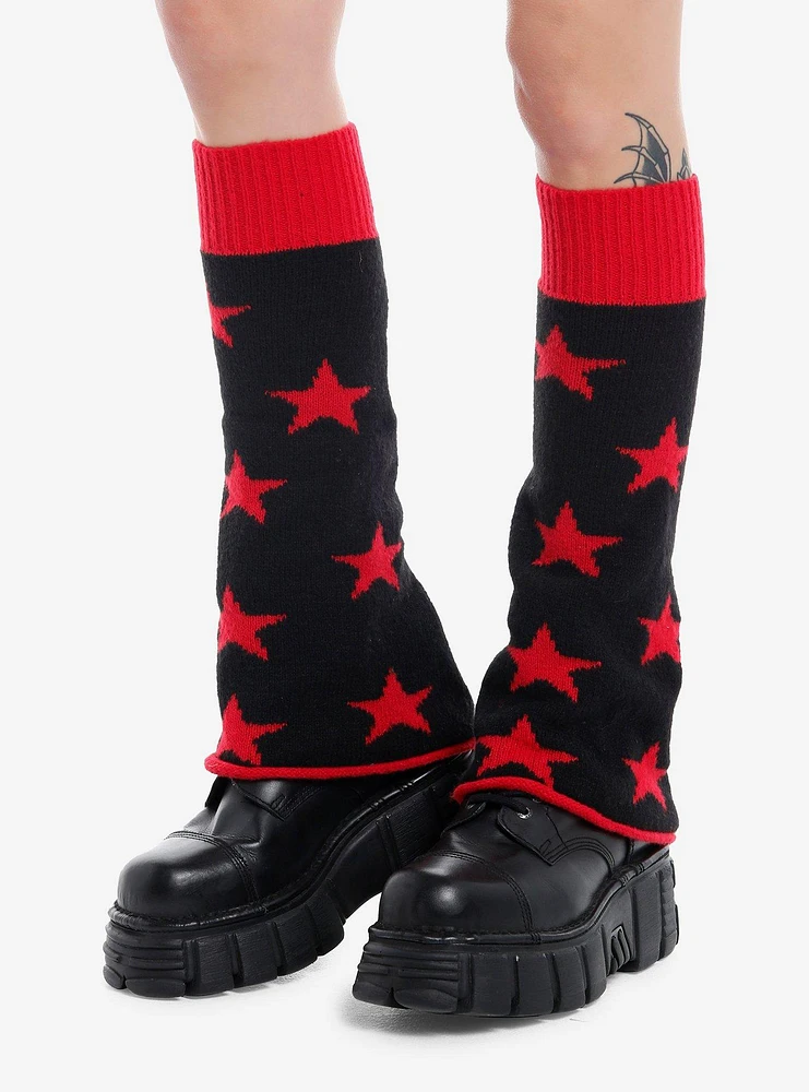 Red & Black Star Flared Leg Warmers