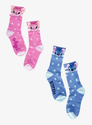 Disney Stitch Angel Plush Crew Socks 2 Pair