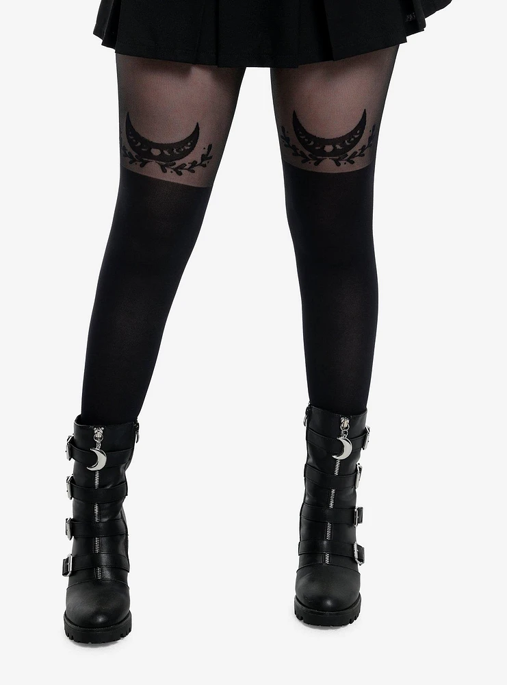 Black Witchy Moon Faux Thigh High Tights