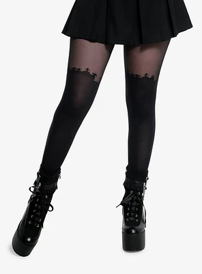 Black Graveyard Faux Thigh High Tights