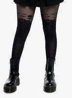 Black Pumpkin Bats Faux Thigh High Tights