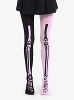 Pink & Black Skeleton Split Tights