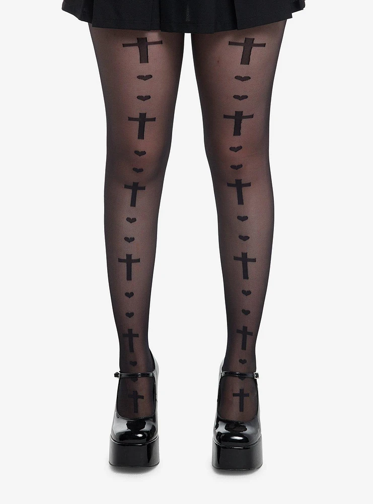 Black Cross & Heart Tights