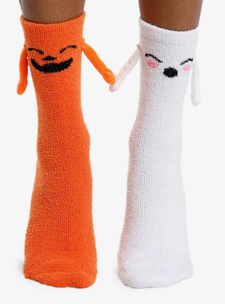 Pumpkin & Ghost Magnetic Arms Mismatch Fuzzy Crew Socks