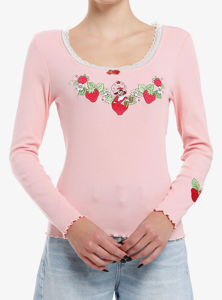 Strawberry Shortcake Embroidered Girls Long-Sleeve Top