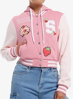 Strawberry Shortcake Pink Hooded Girls Varsity Jacket