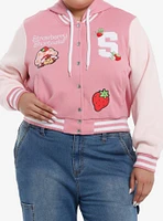 Strawberry Shortcake Pink Hooded Girls Varsity Jacket Plus