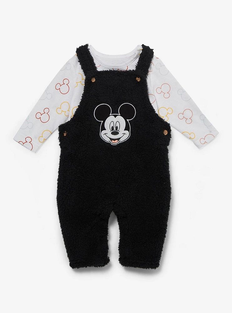 Disney Mickey Mouse Sherpa Infant Long Sleeve T-Shirt & Overall Set