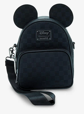 Loungefly Disney Mickey Mouse Tonal Checkered Ears Convertible Crossbody Bag