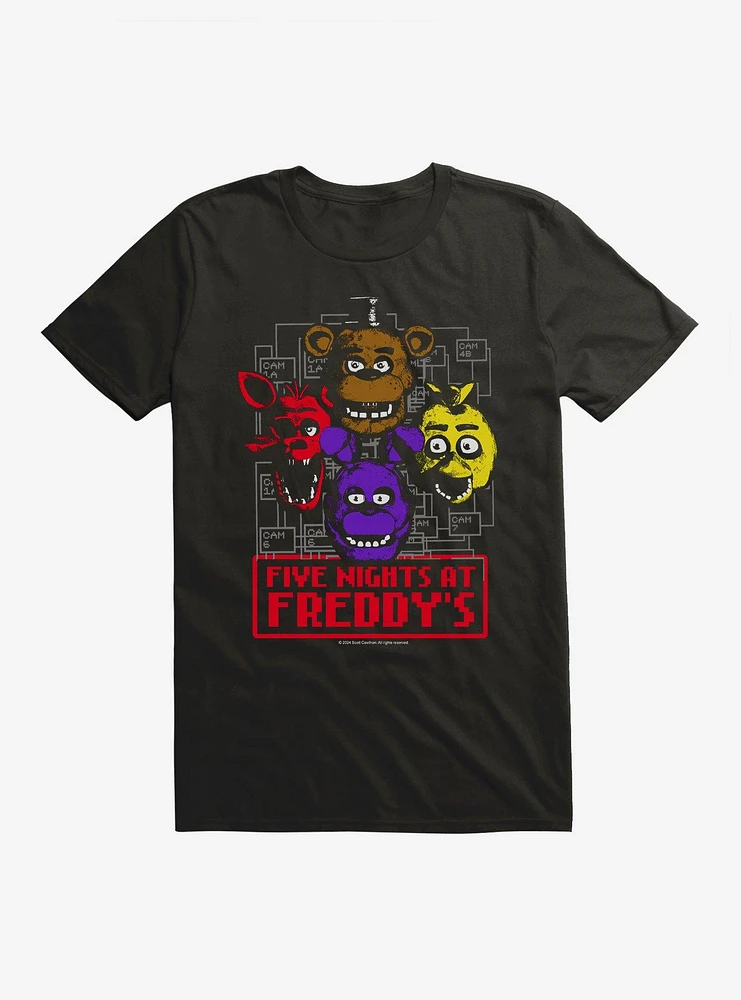Five Nights At Freddy's Camera Map Characters T-Shirt