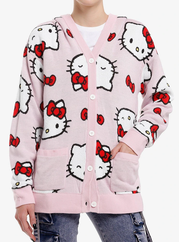 Hello Kitty Face Bow Girls Hooded Cardigan