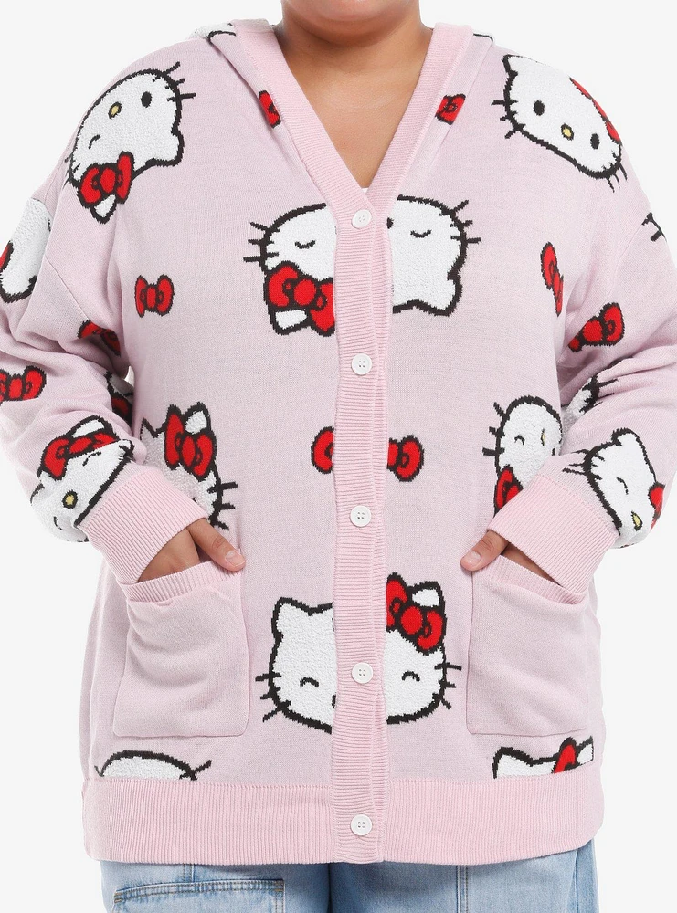 Hello Kitty Face Bow Girls Hooded Cardigan Plus