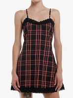 Social Collision Red Plaid Slip Dress