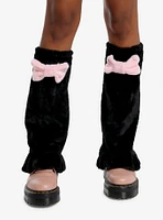 Fuzzy Pink Bow Black Leg Warmers