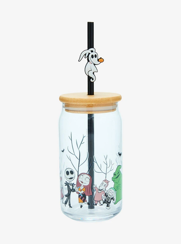 Disney The Nightmare Before Christmas Characters Glass Cup with Straw