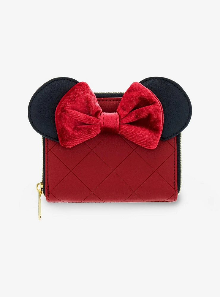 Loungefly Disney Minnie Mouse Burgundy Velvet Bow Mini Zipper Wallet