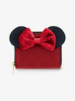 Loungefly Disney Minnie Mouse Burgundy Velvet Bow Mini Zipper Wallet