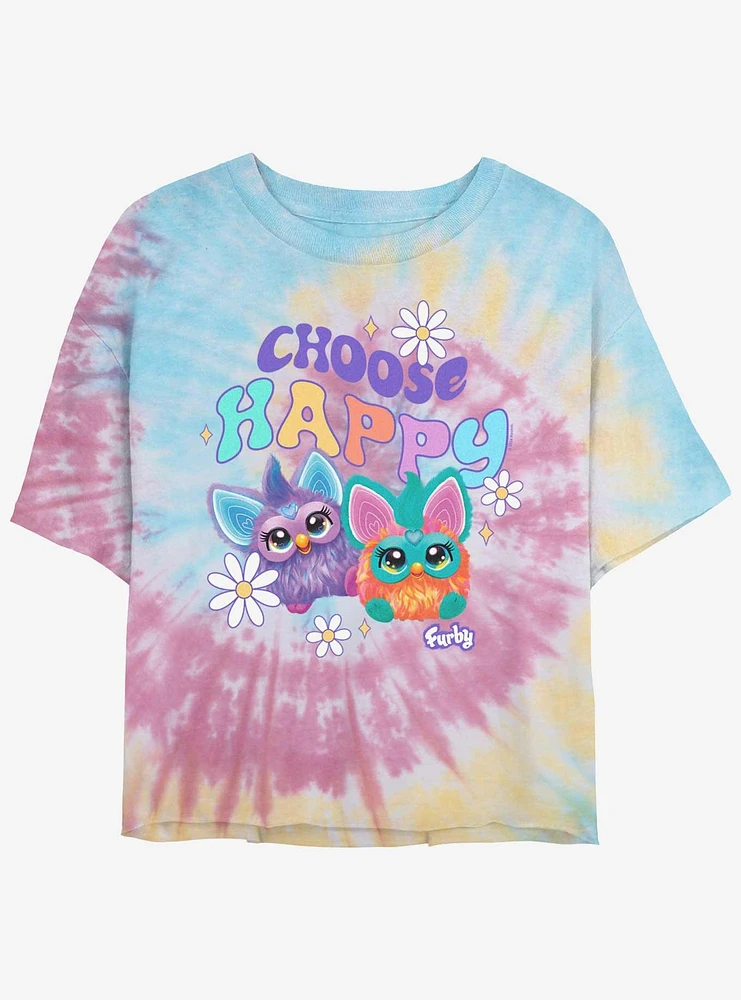 Furby Choose Happy Girls Tye-Dye Crop T-Shirt